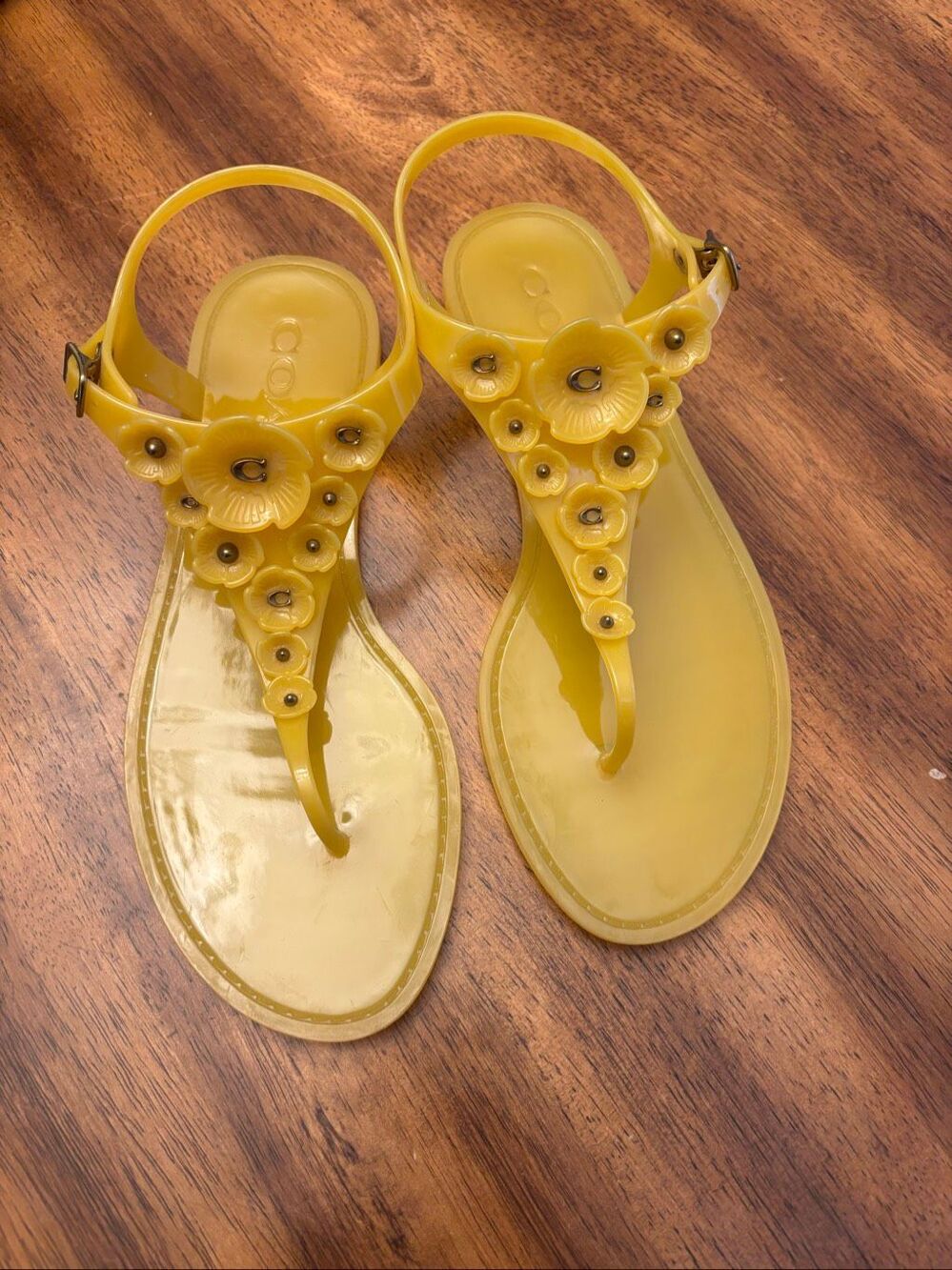 Coach yellow poppy flower jelly sandals